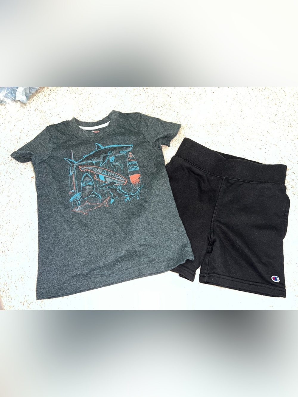 Charcoal Shark Graphic Tee & Black Shorts Set